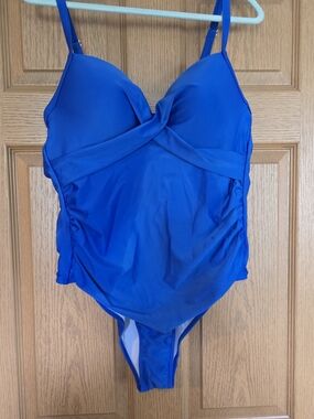 Bright Blue Womens One-Piece Swimsuit with Twist Front